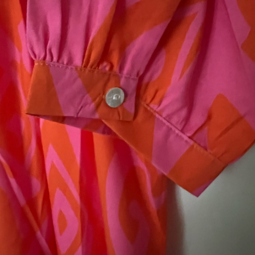 NWT Made with Love Women’s L button up dress Orange/Pink Geometric Design - Picture 5 of 8